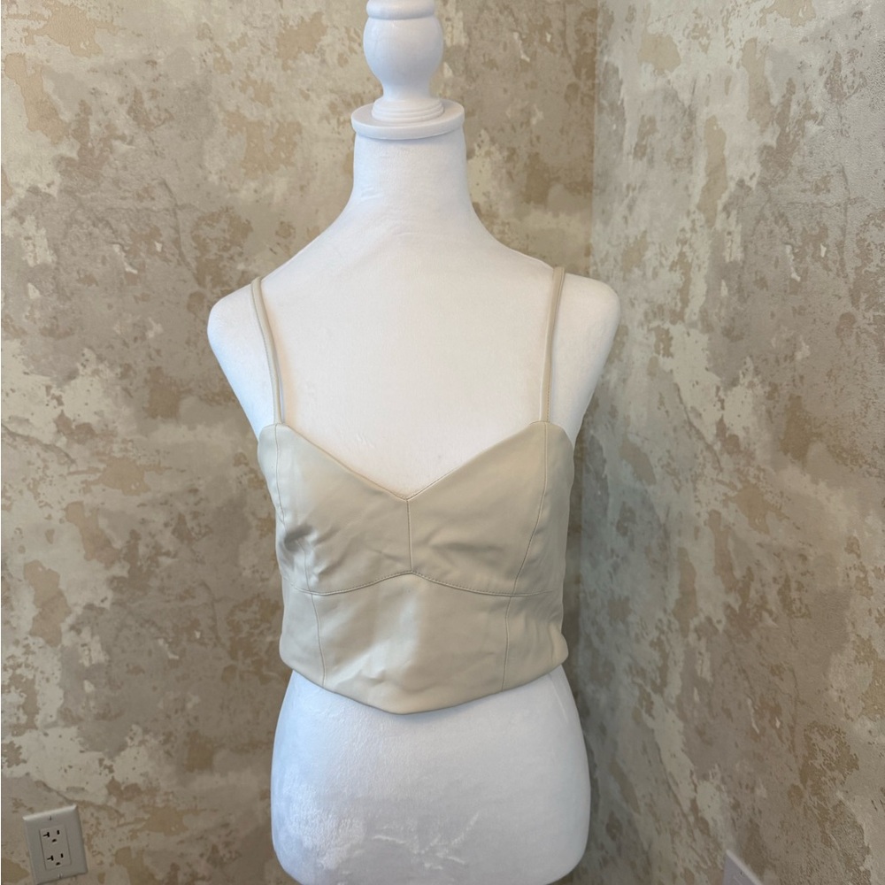 Vero Moda Cream Women's Leather Crop Top